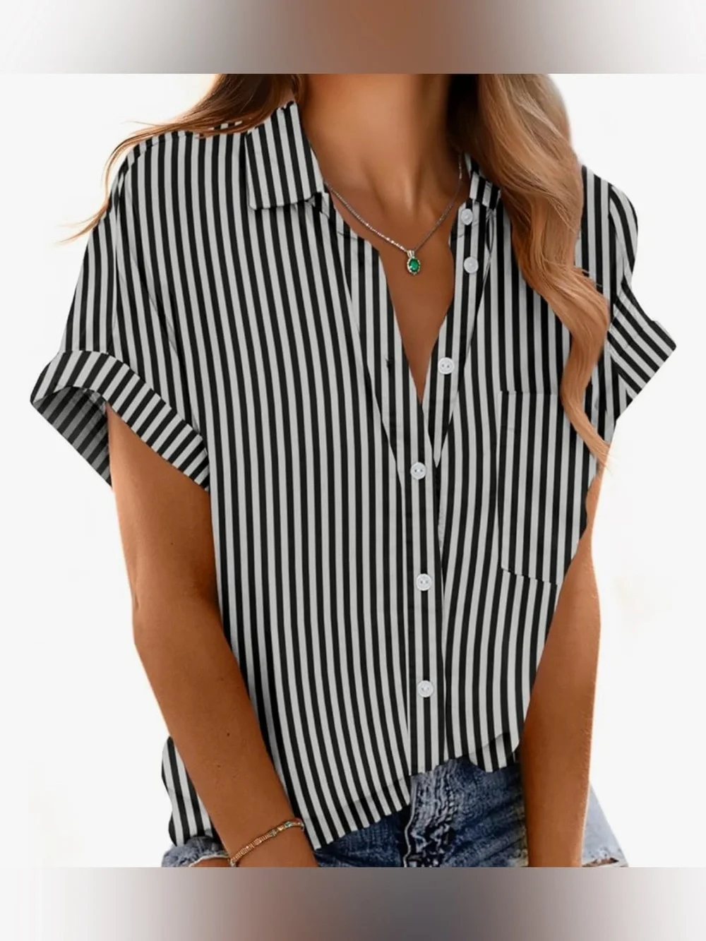 Black & White Striped Button Down Blouse XL NWOT Casual Collared Top
